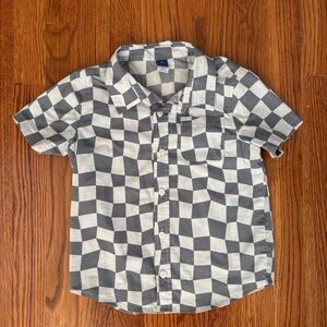 Old Navy Gray and White Checker Short-Sleeve Button-Up